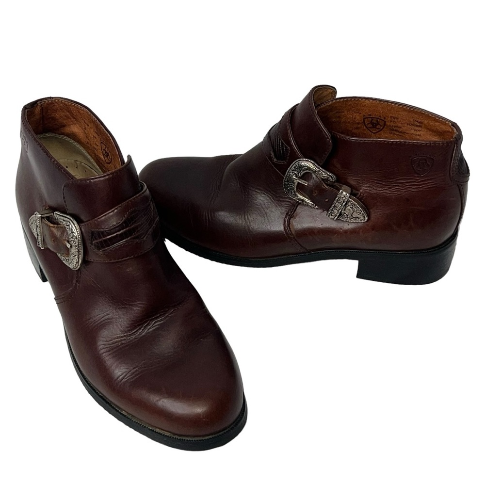 ARIAT Burgundy Brown Western Ankle Leather Slip On Booties Boots Womens Size 6
